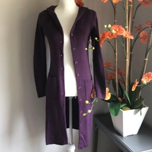 FRENCHI hooded button down knee length sweater